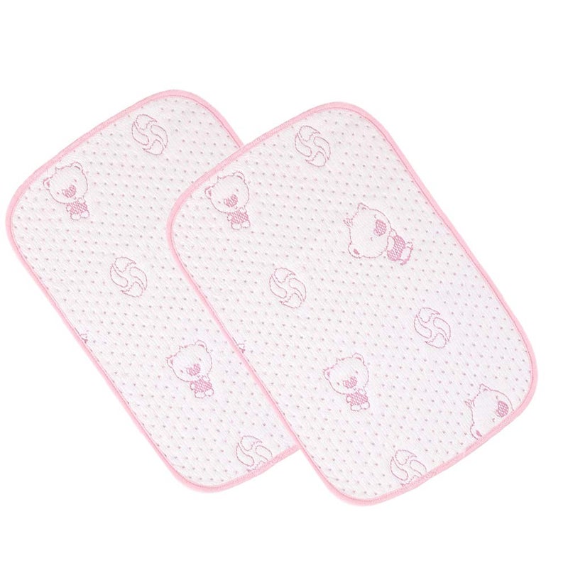 Monvecle 2pcs Pack Baby Infant Waterproof Cotton Changing Pads Washable Resuable Diapers Liners Mats, Pink Bear-2pcs Medium 28" x 20" - Image 1